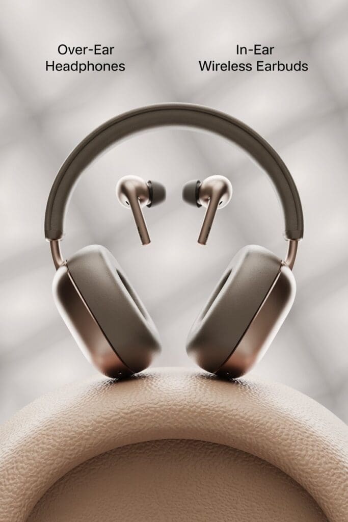 Flatlay of stylish and functional headphones for teens next to school and tech gear