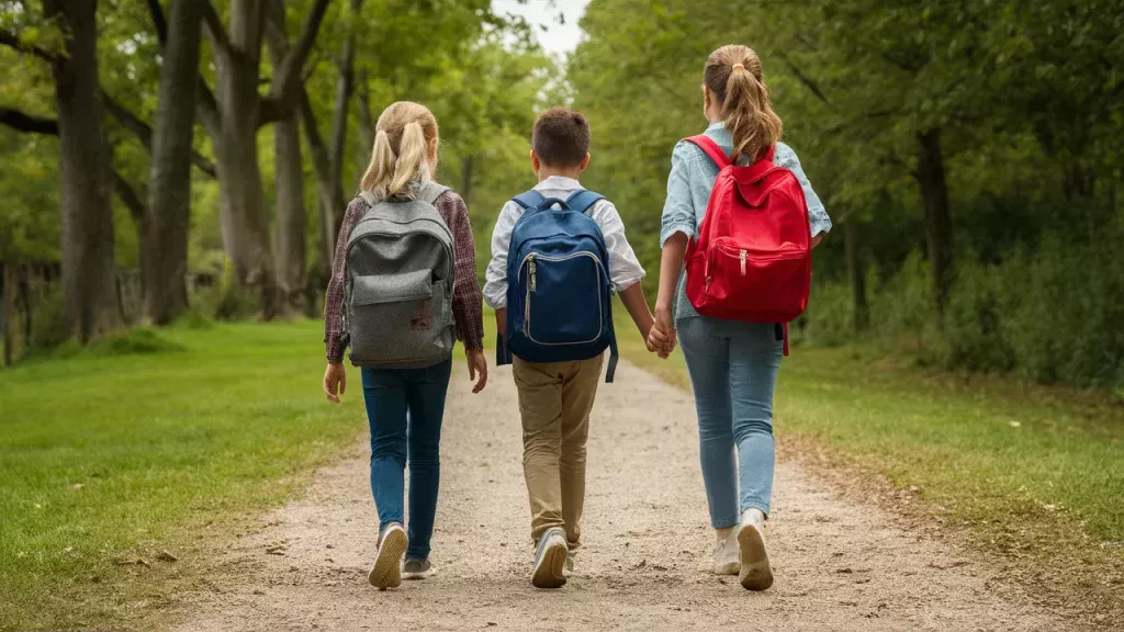 “Middle schooler organizing backpack during evening school night routine checklist”
