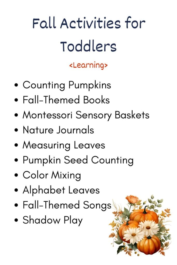 "Toddler engaged in educational fall activity."