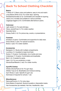 Back To School Clothing Checklist