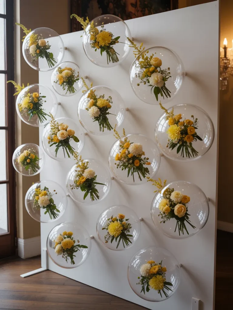 Bee-themed balloon backdrop with yellow flowers and honey-inspired decorations