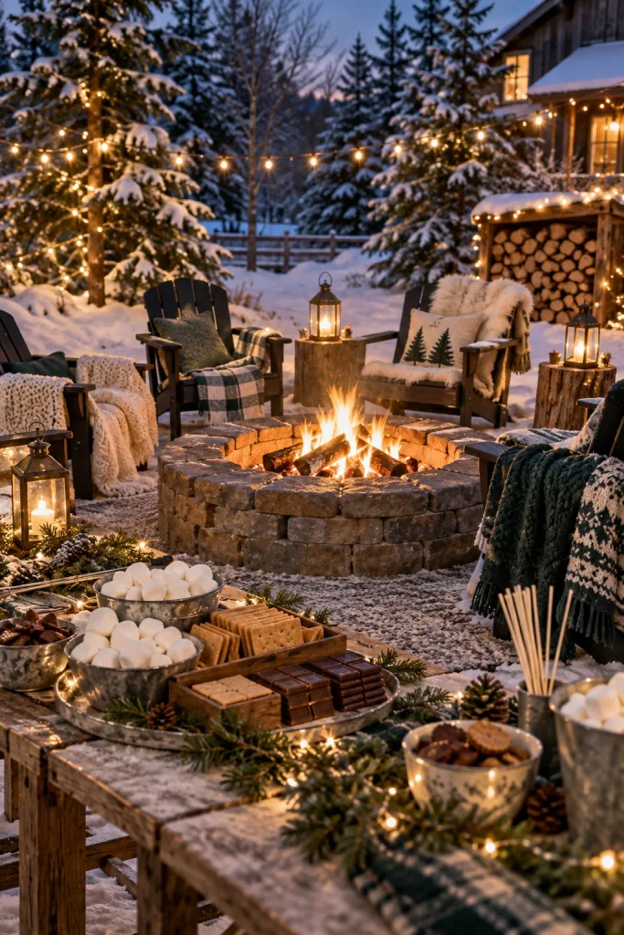 Bonfire with s'mores station for a winter birthday party
