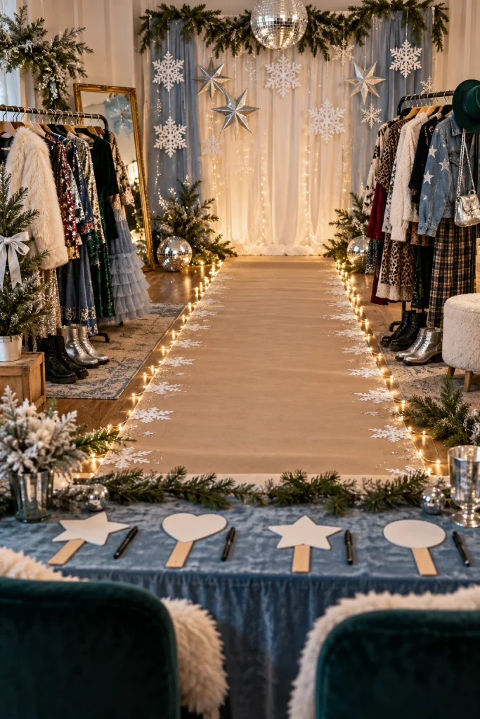 Teens walking a thrifted fashion show runway