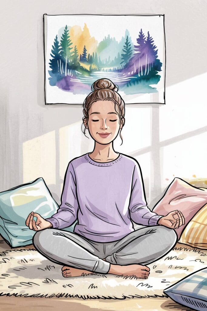 Calm mom practicing mindfulness as part of no yelling parenting toolbox.