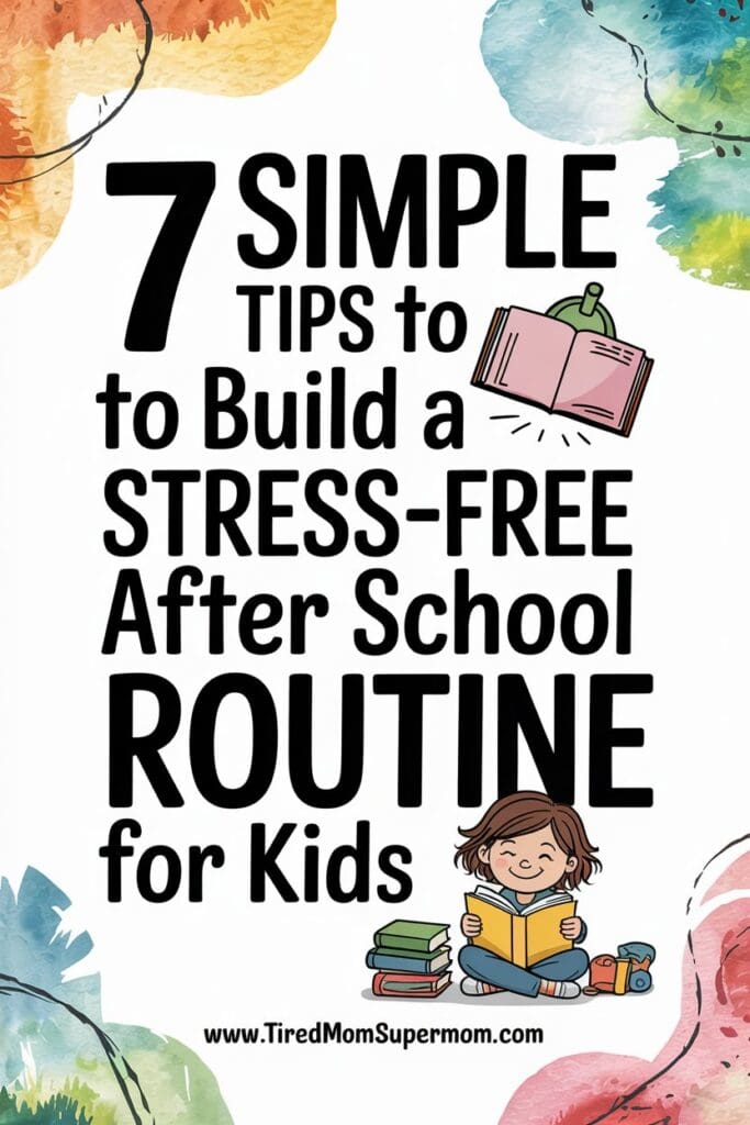 Illustrated daily timeline showing a structured after school routine for kids with snack, play, homework, and bedtime.
