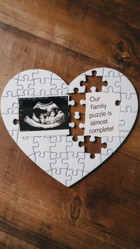 Valentine's baby announcement featuring parents holding ultrasound photo