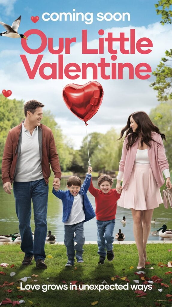 Faux movie poster styled announcement featuring the family as the stars, with a Coming Soon headline