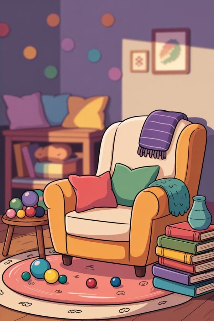Calm corner setup idea from the no yelling parenting toolbox.