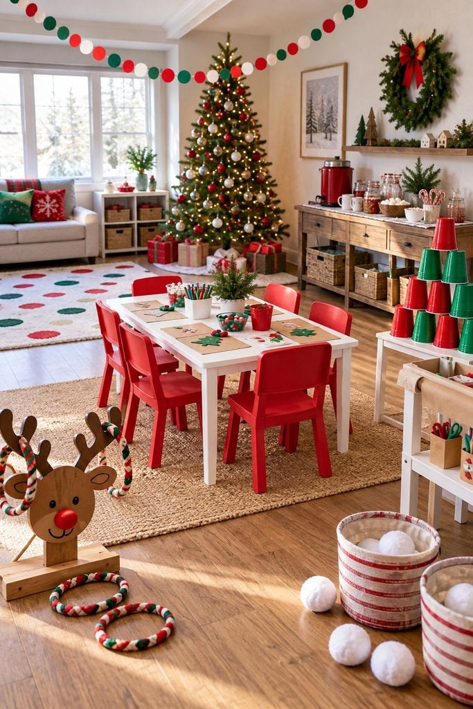 Kids playing jingle bell shake, a fun minute-to-win-it game in these Christmas party ideas