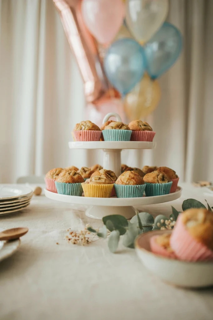 Mini applesauce muffins in pastel liners cut in half
