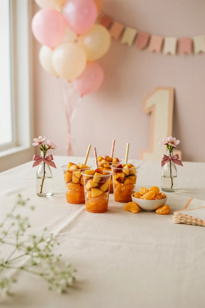 Small cups layered with mandarin oranges and diced peaches