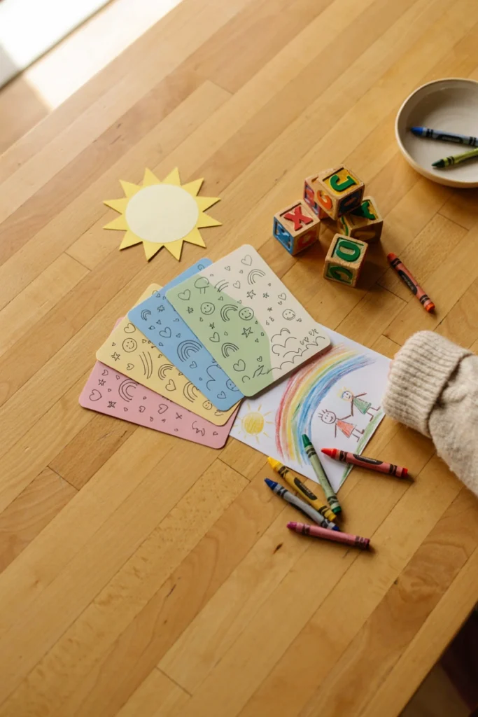 Overhead flat lay styled image representing positive affirmations for kids, with soft, encouraging visual tone