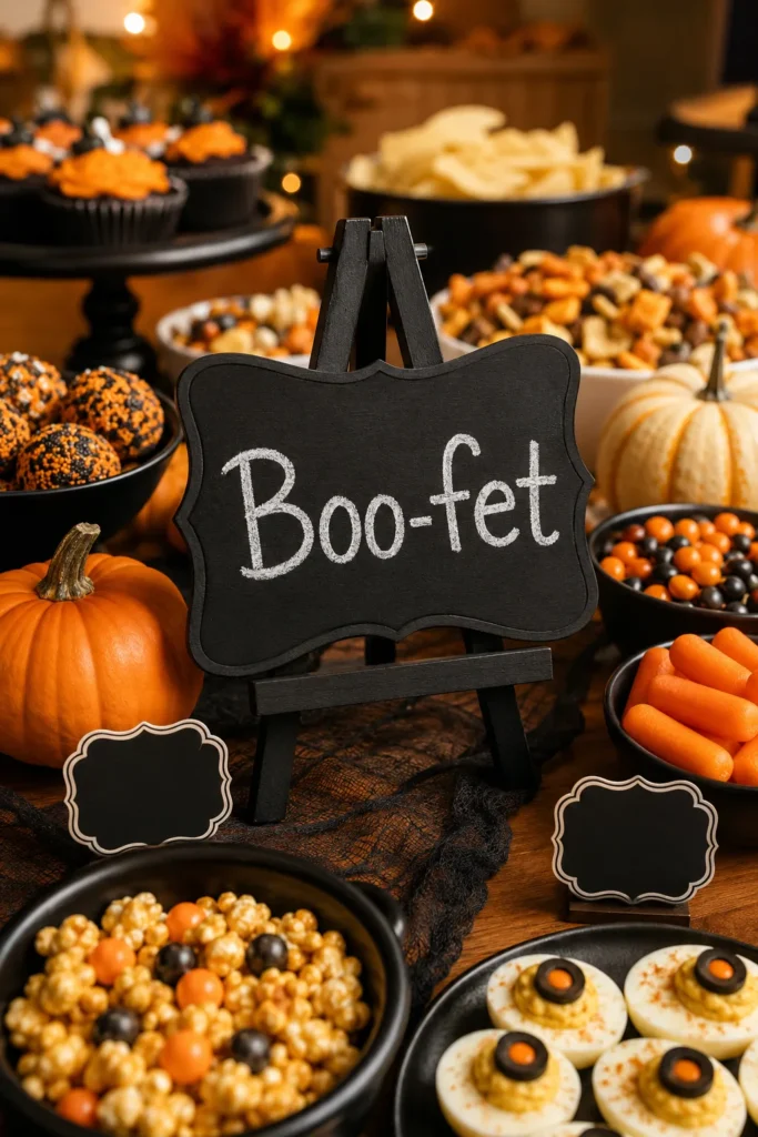 Chalkboard Boo-fet sign for Halloween party food table