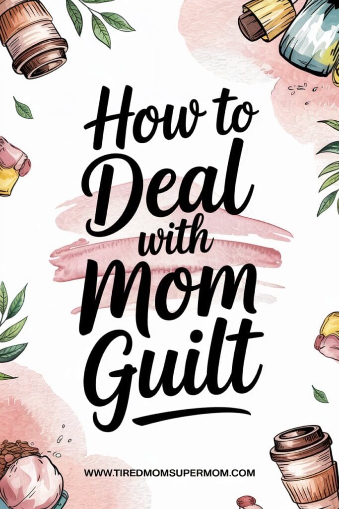 "Colorful cartoon-style how to deal with mom guilt poster highlighting positive strategies for overcoming mom guilt and building confidence."