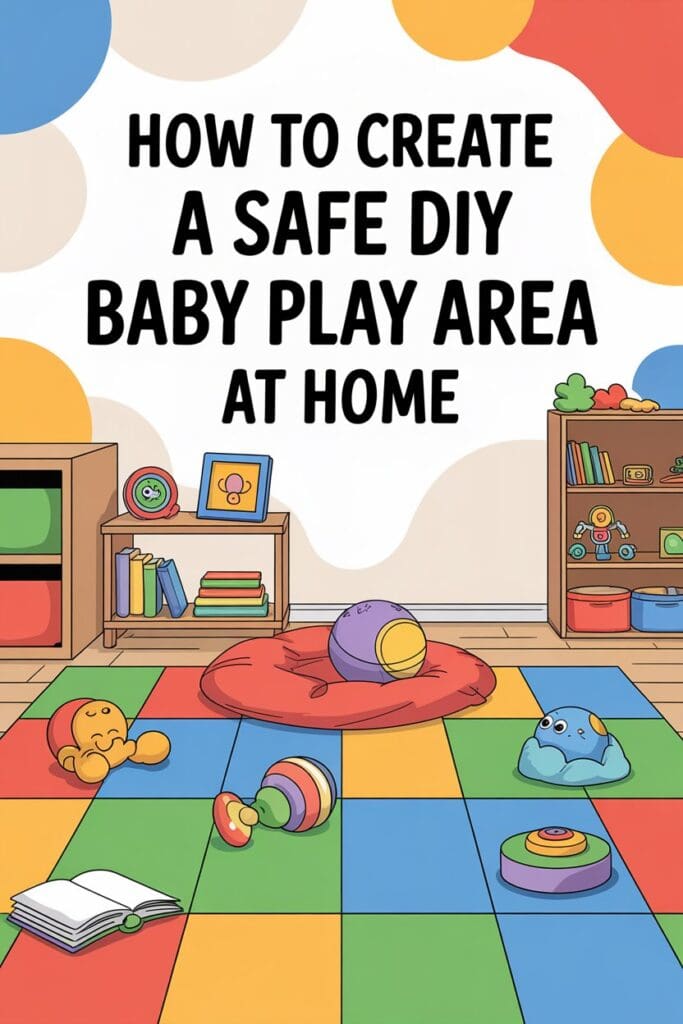 "Pinterest graphic explaining safe baby play ideas and tips for setting up a DIY baby play area at home."
