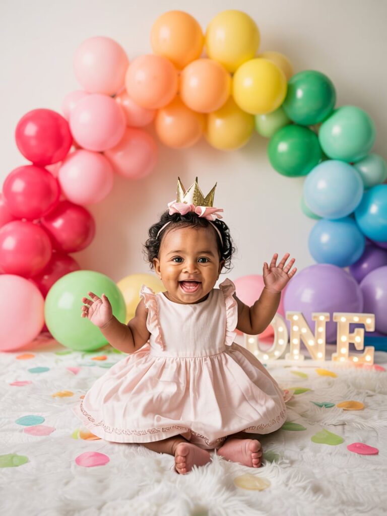 happy baby on first birthday photo 