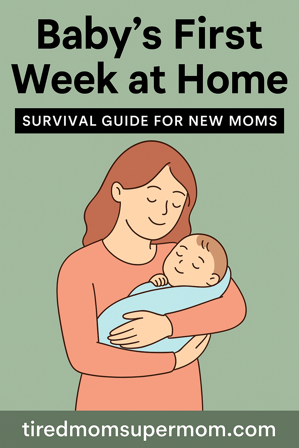 Pinterest pin image featuring the title "Baby's First Week at Home – Survival Guide for New Moms
