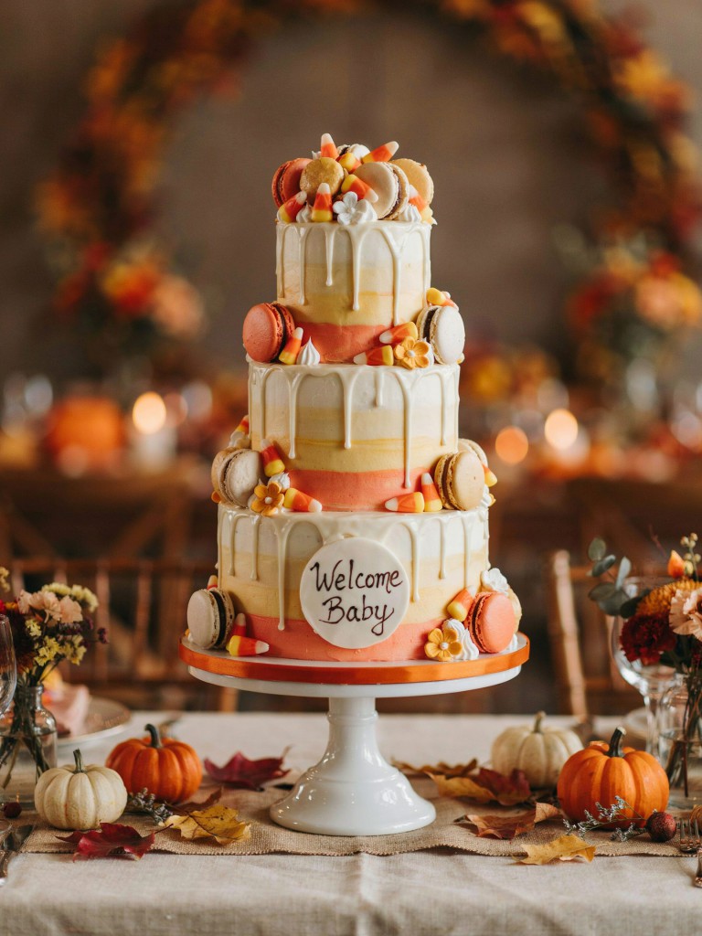 Candy Corn Drip Baby Shower Cake