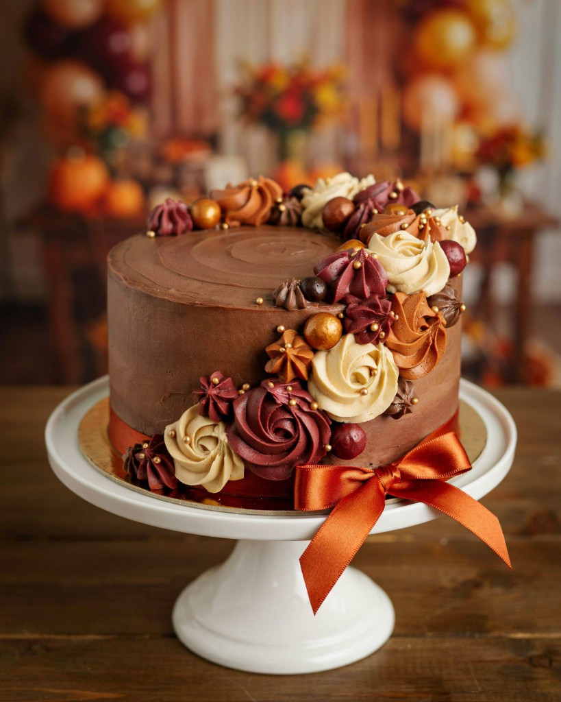 Elegant Autumn Floral Baby Shower Cake