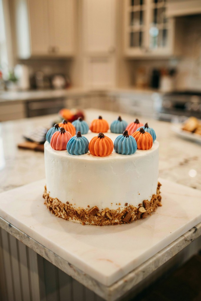 Simple Blue & Orange Pumpkin Baby Shower Cake