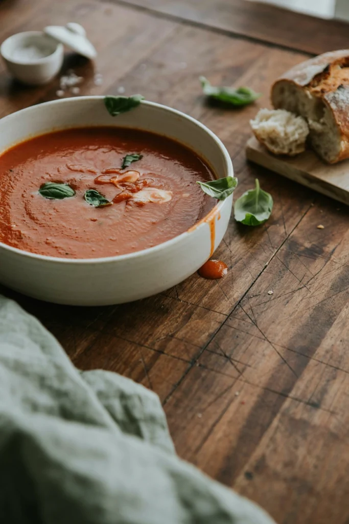 Creamy Tomato Basil Soup, a freezer meal to prep before baby arrives