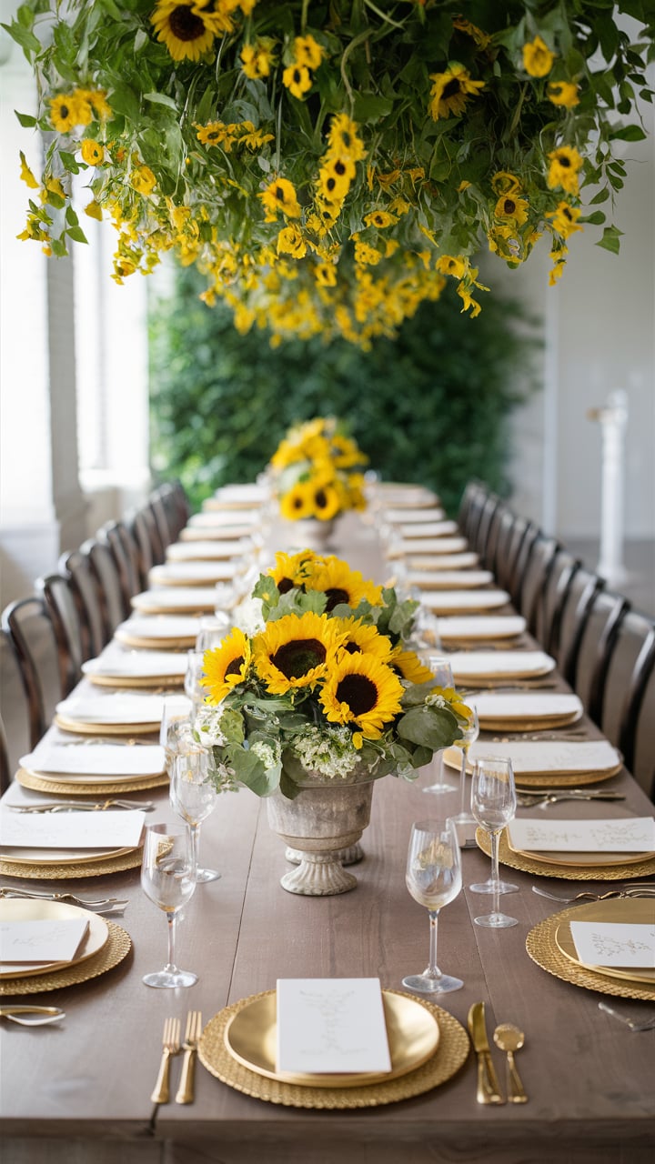 Sunflower tablescape for sunshine themed baby shower