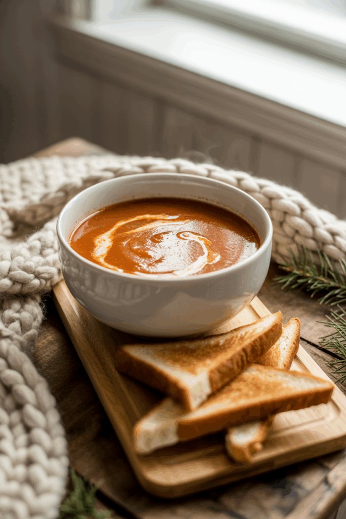 Creamy Tomato Pantry Soup with Grilled Cheese Dippers