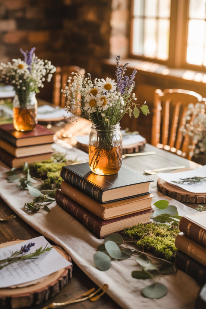 Editorial scene showing baby shower flow with dessert table, drink station, activity cards, and honey-themed accents.