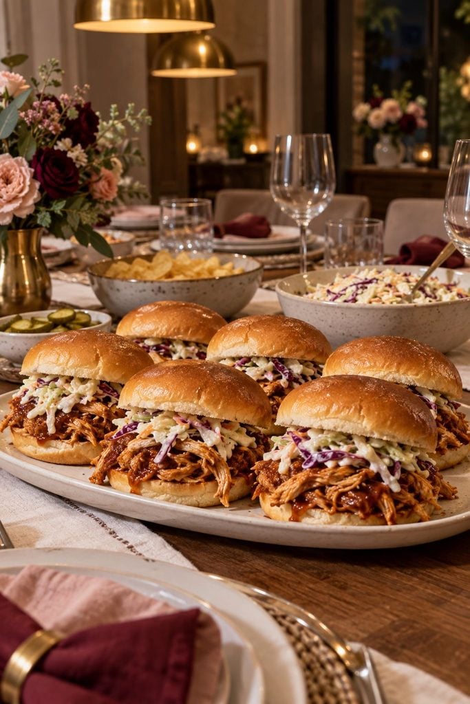 Spicy buffalo chicken sliders topped with blue cheese crumbles on small soft buns