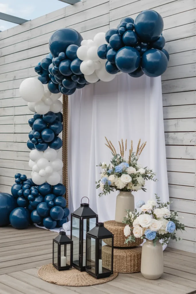 Navy And White Coastal Balloon Backdrop
