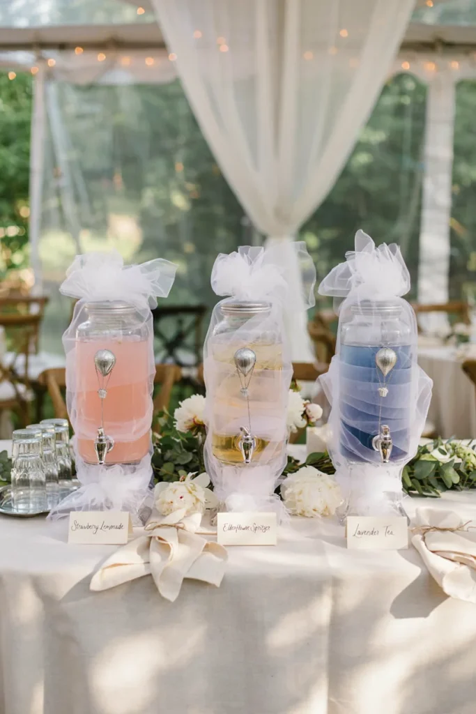 Cloud-wrapped drink station with hot air balloon charms