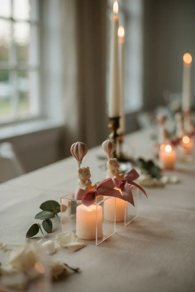Teddy bear and hot air balloon candle party favors