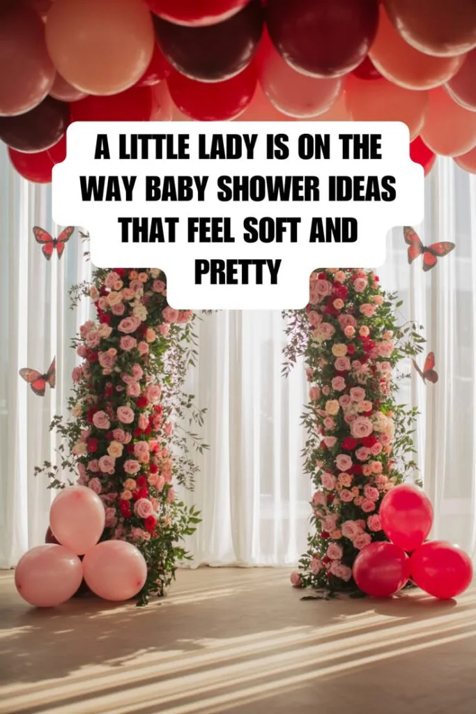 A Little Lady Is On The Way ladybug baby shower theme with red and pink decor