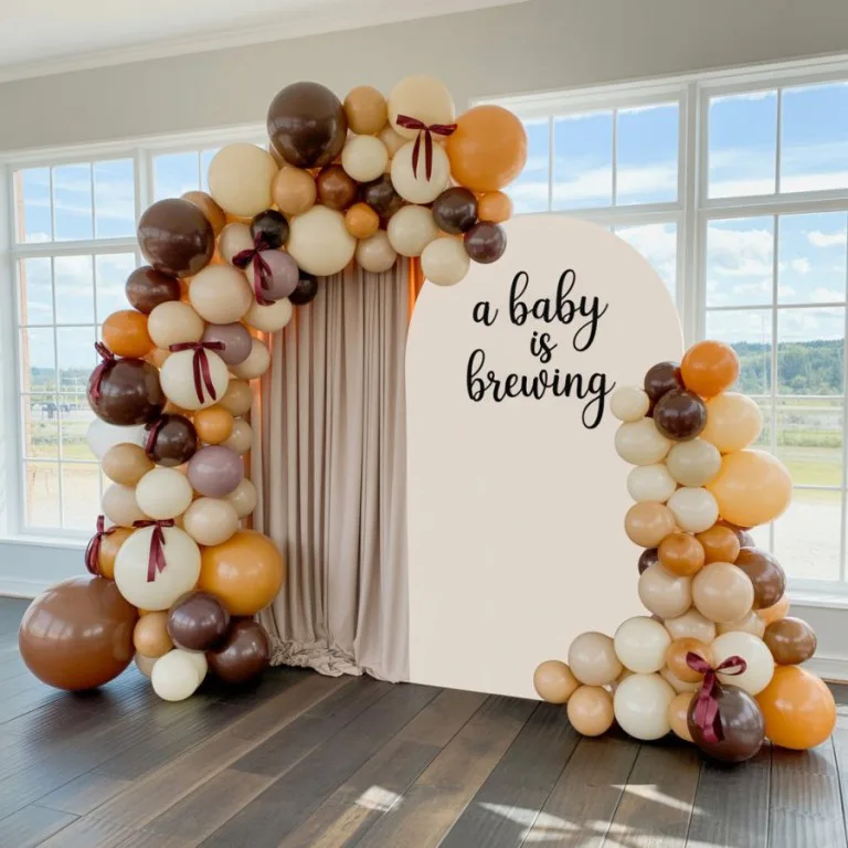 Baby Is Brewing coffee themed baby shower decor with neutral tones