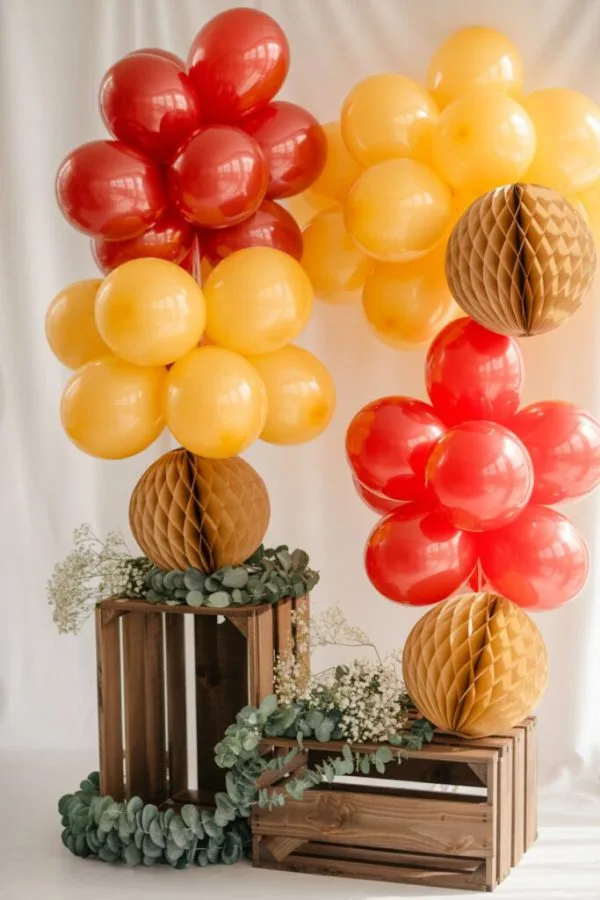 Winnie the Pooh baby shower decor with honey tones and soft neutrals