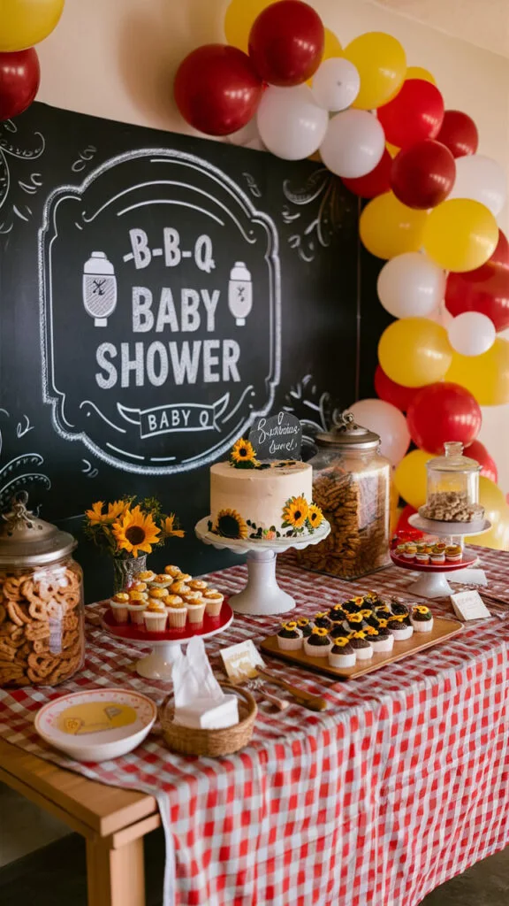 Baby-Q backyard barbecue baby shower with picnic style decor