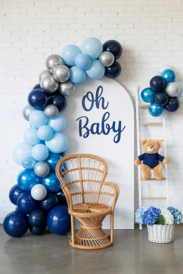 Blue Jean baby shower decor with denim details and rustic blue table setup