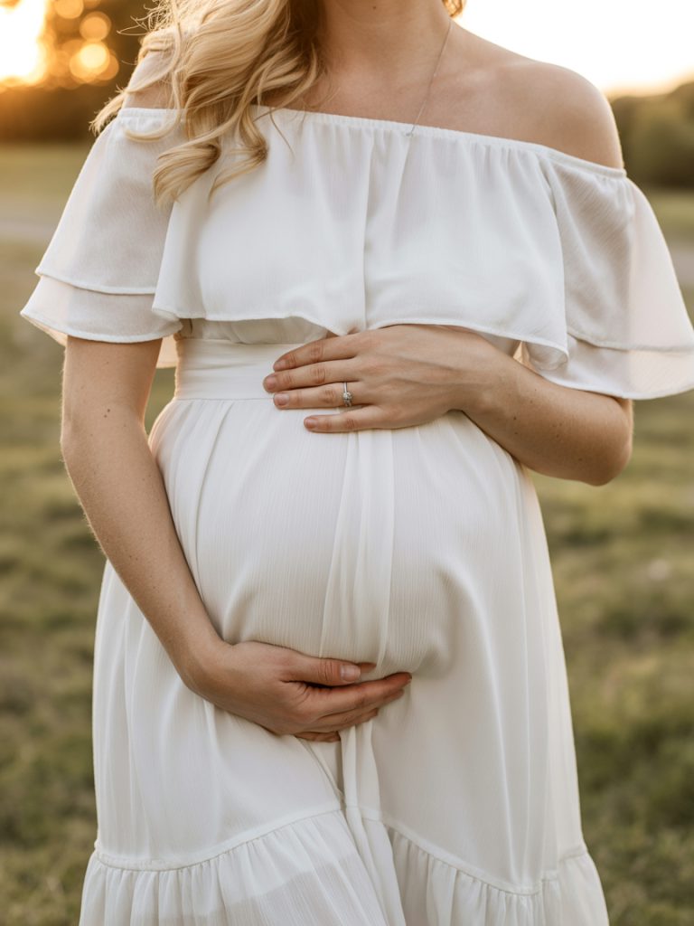 Pregnant mother in white dress