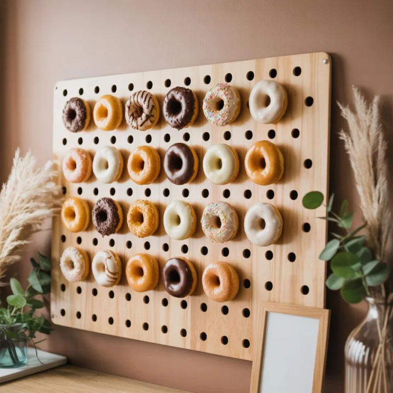 Interactive donut wall next to a coffee bar station