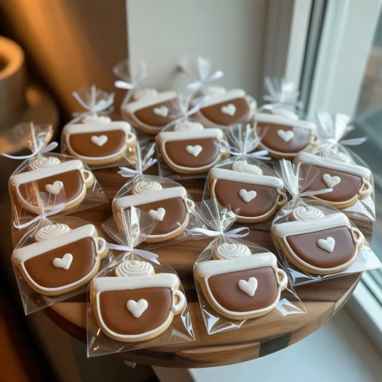 Coffee cup shaped sugar cookies with heart detail