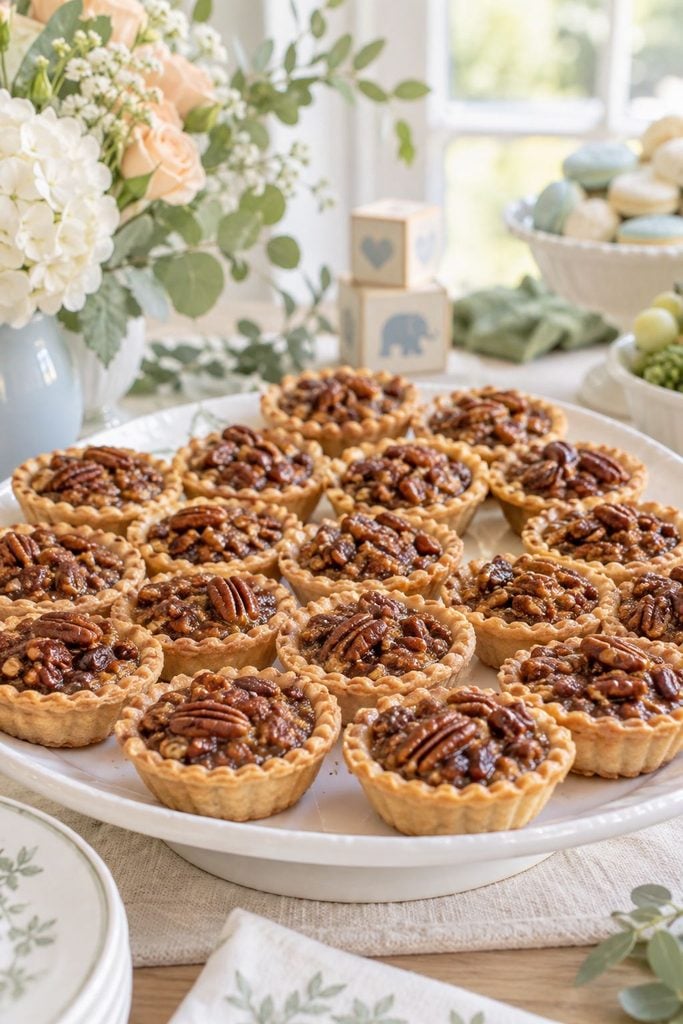 Baby shower food: mini pecan pies with a flaky crust