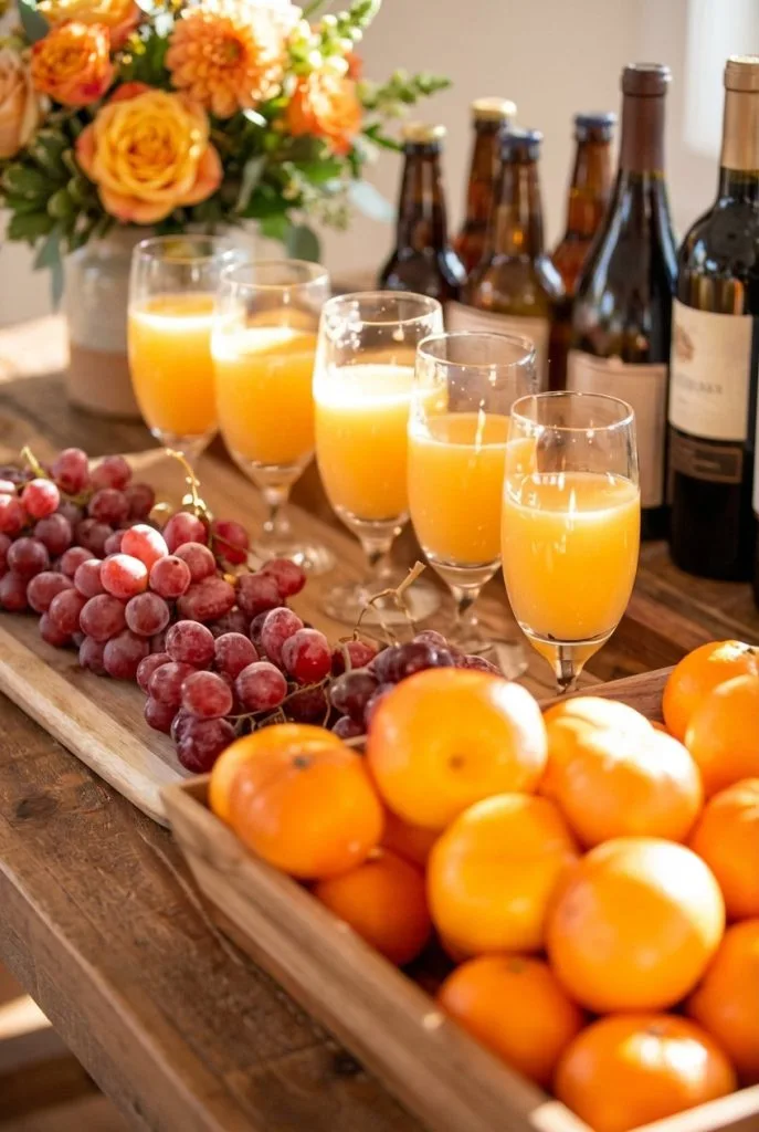 Sparkling citrus drink and fruit bar for a fall baby shower