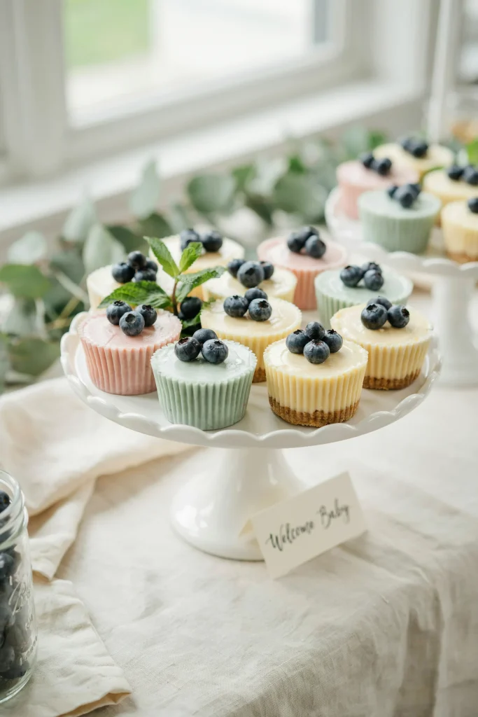 No-bake mini cheesecake bites topped with fresh blueberries