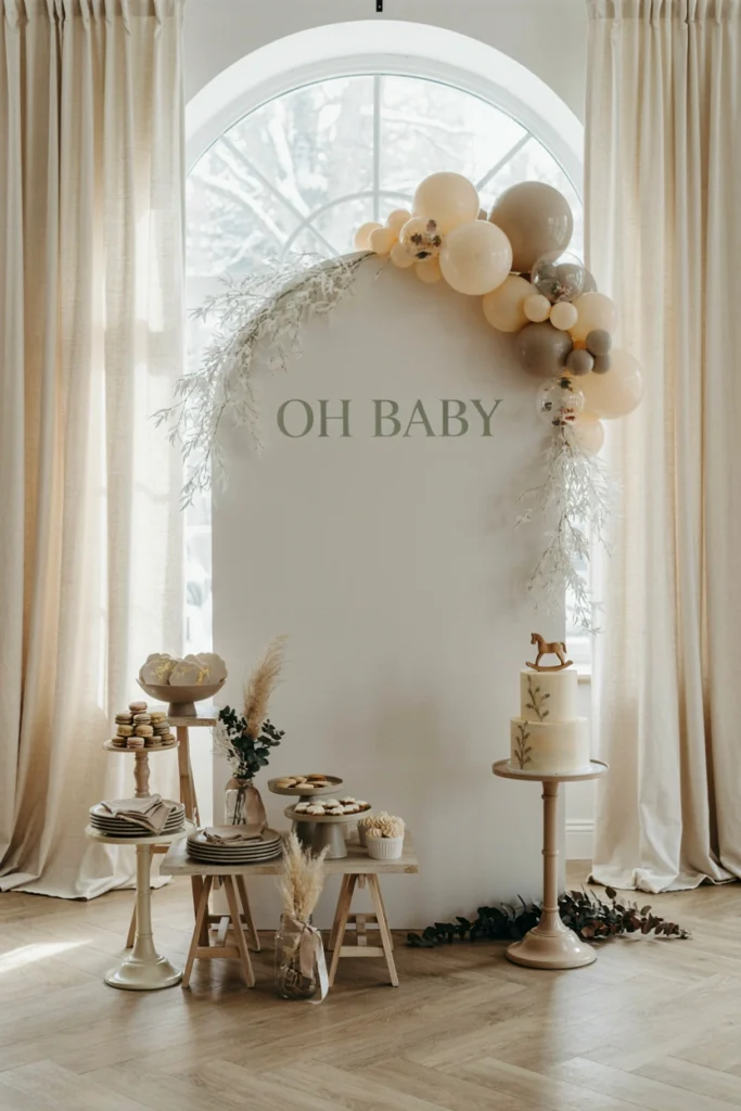 White and sage tablescape with frosted eucalyptus and dried florals