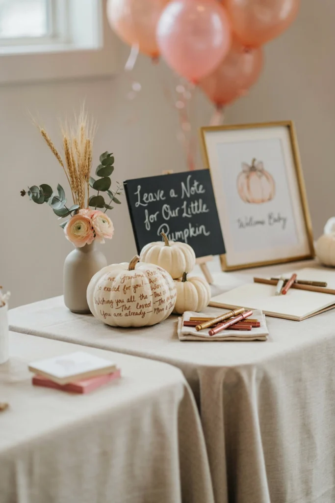 Small decorative pumpkins for guests to sign as a keepsake guest book alternative