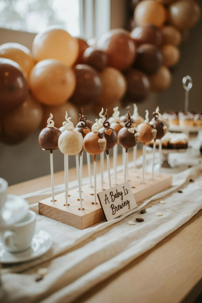 Mini latte cake pops shaped like coffee cups