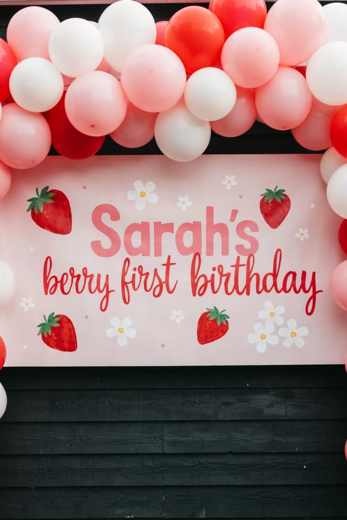 Strawberry Themed Custom Painted Party Sign