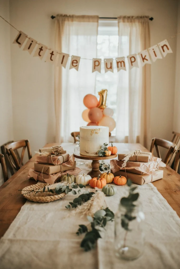 Rustic wood "Little Pumpkin" banner for a fall baby shower