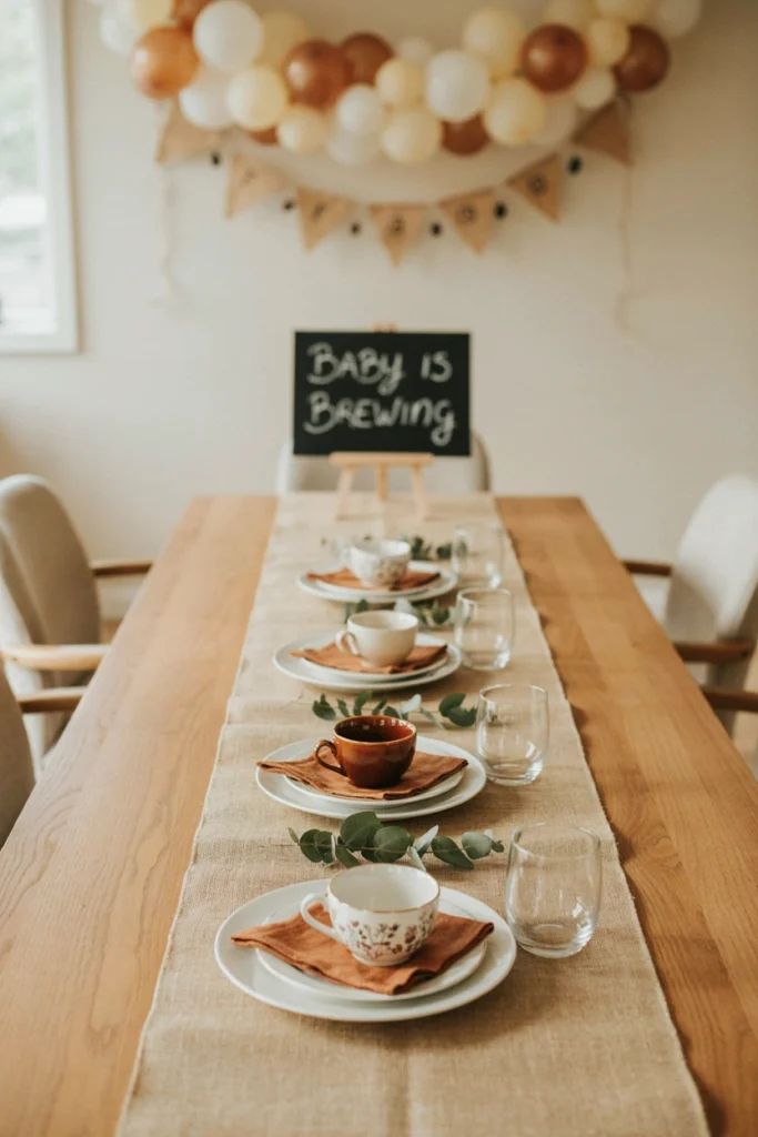 Full guest table set with mismatched vintage espresso cups and saucers