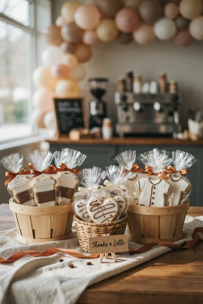 Individually wrapped grab and go cookies near a coffee bar